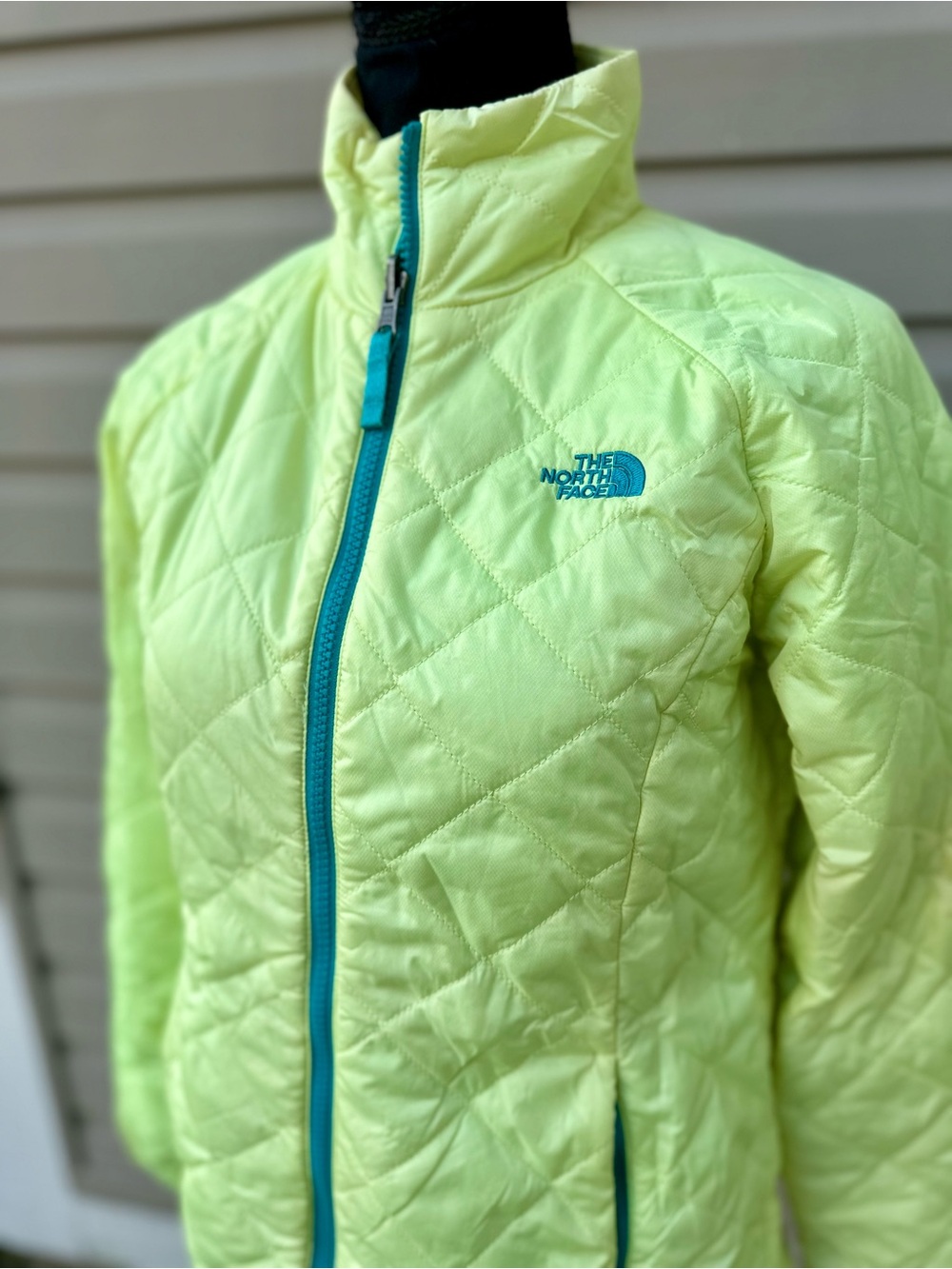 The North Face Quilted Jacket - Pale Yellow with Teal Trim